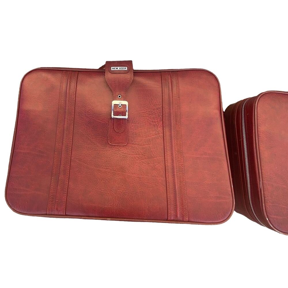 Set of 3 VTG New Vista Korean Travel Luggage Faux Leather Burgundy suitcases - Picture 2 of 16